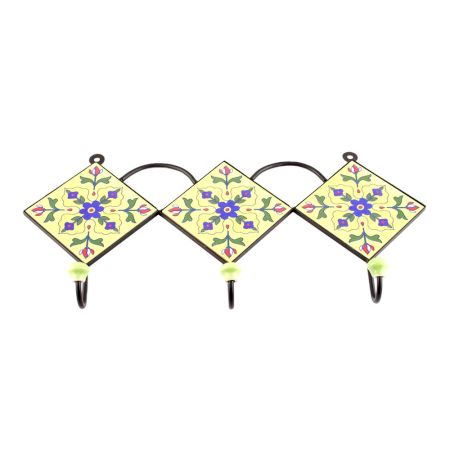 Yellow And Navy Blue Tiny Flower Ceramic Tiles Hooks